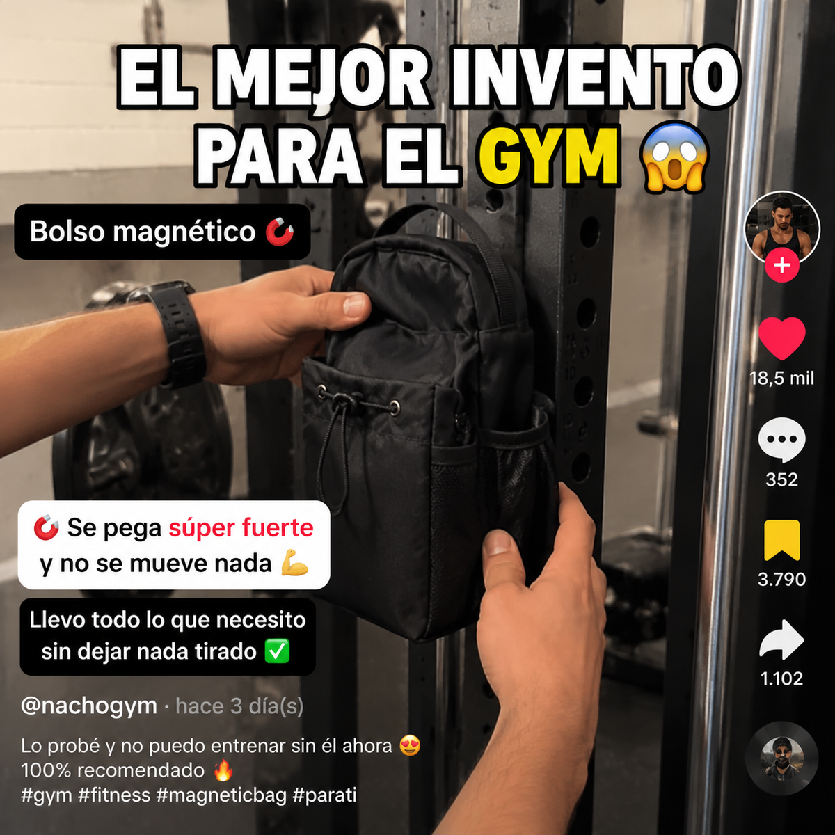 Bolso Gym Crossfit Magnético - Fija tus accesorios al equipo - Evita dejar tus cosas tiradas mientras entrenas