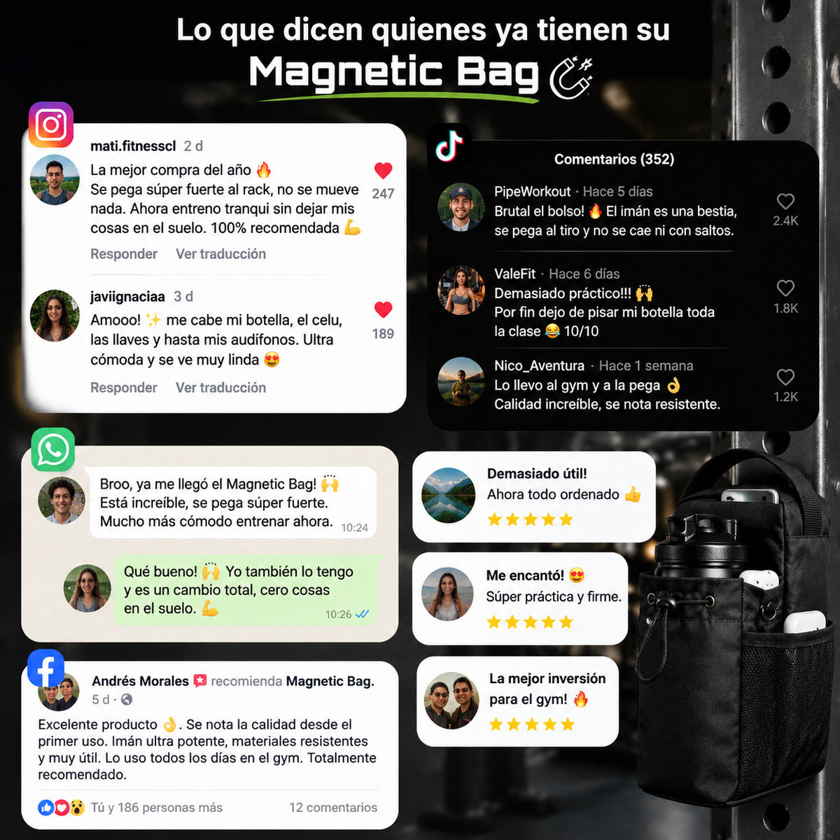 Bolso Gym Crossfit Magnético - Fija tus accesorios al equipo - Evita dejar tus cosas tiradas mientras entrenas