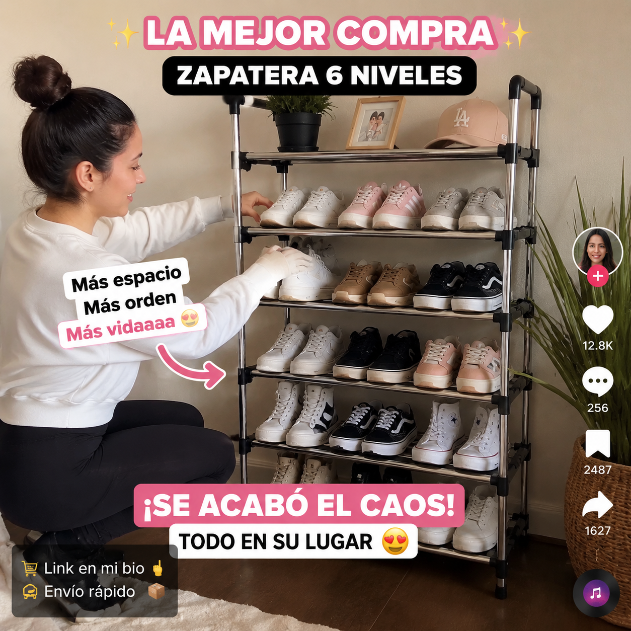 Zapateras multifuncional  6 Niveles  Negro