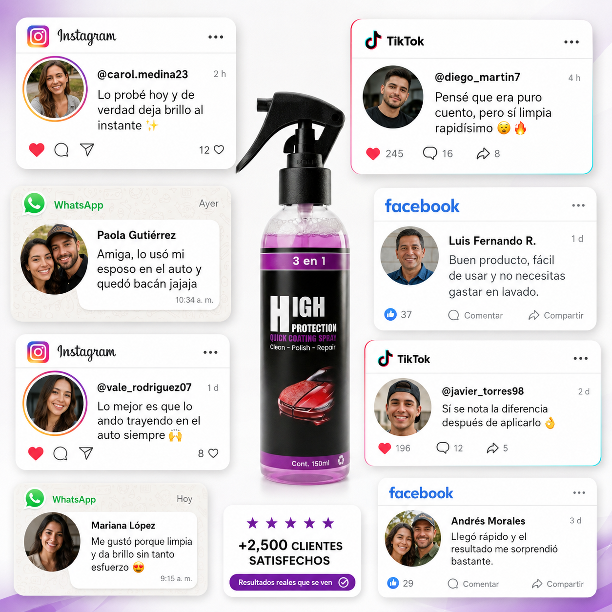 Spray Cerámico 3 en 1 - Limpia, da brillo y protege - Mejora el aspecto de tu vehículo en minutos