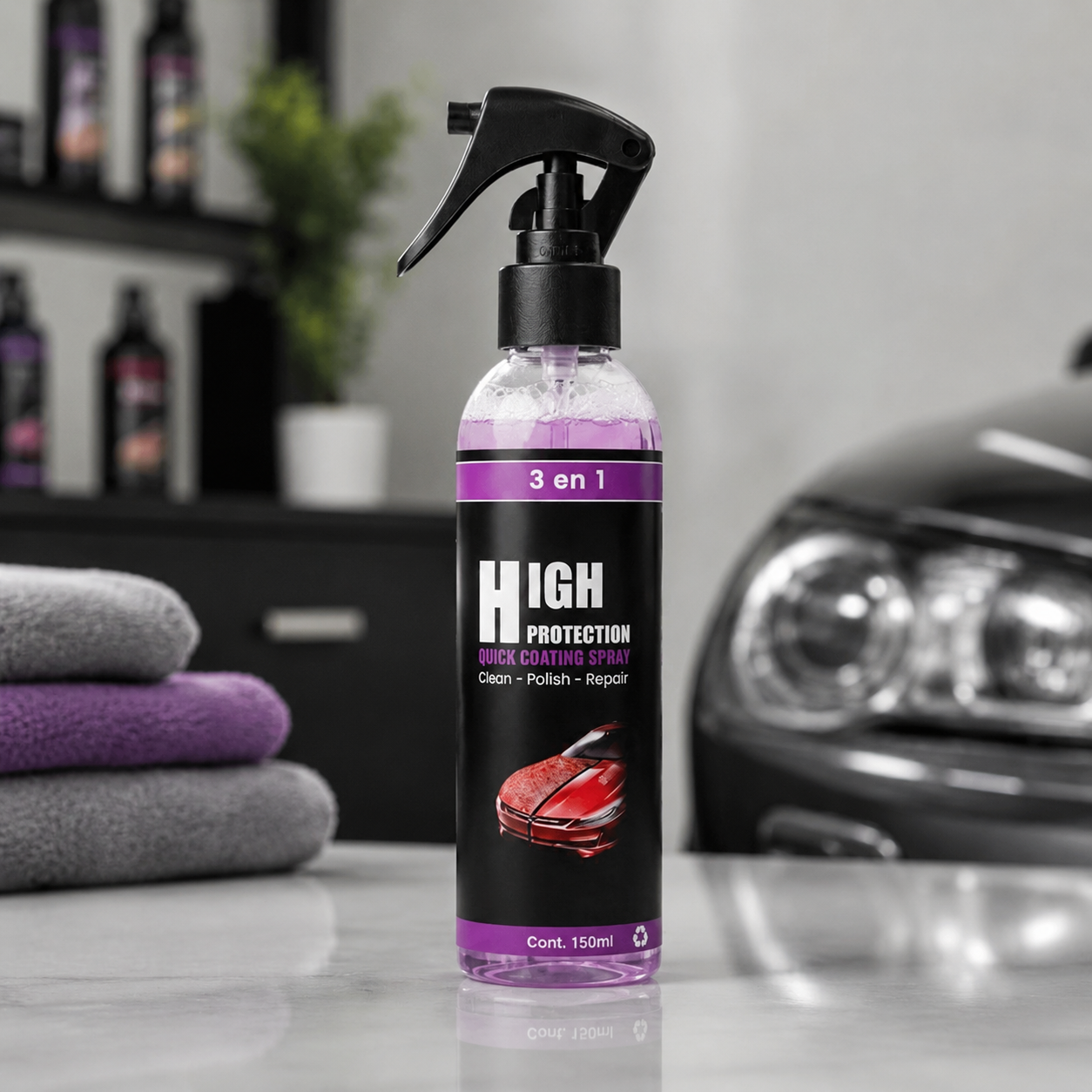 Spray Cerámico 3 en 1 - Limpia, da brillo y protege - Mejora el aspecto de tu vehículo en minutos