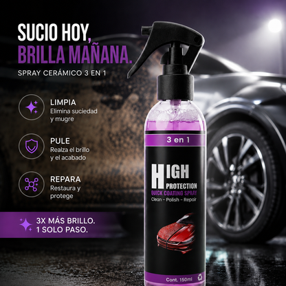 Spray Cerámico 3 en 1 - Limpia, da brillo y protege - Mejora el aspecto de tu vehículo en minutos